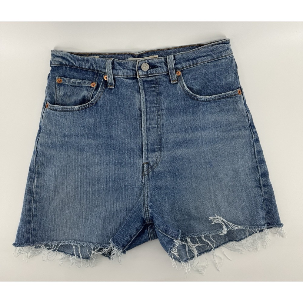 Levi's Ribcage Women's High Rise Cut Off Blue Denim Shorts Button Fly Size 30W - Picture 4 of 13